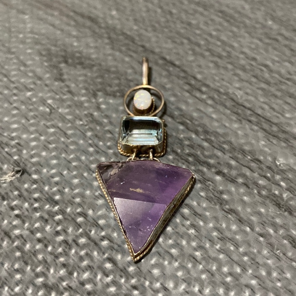 Silver, amethyst, opal and blue topaz charm